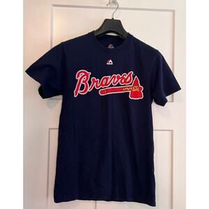 Jason Heyward 22 Atlanta Braves Majestic Boys MLB T-Shirt Blue Crew Spellout S